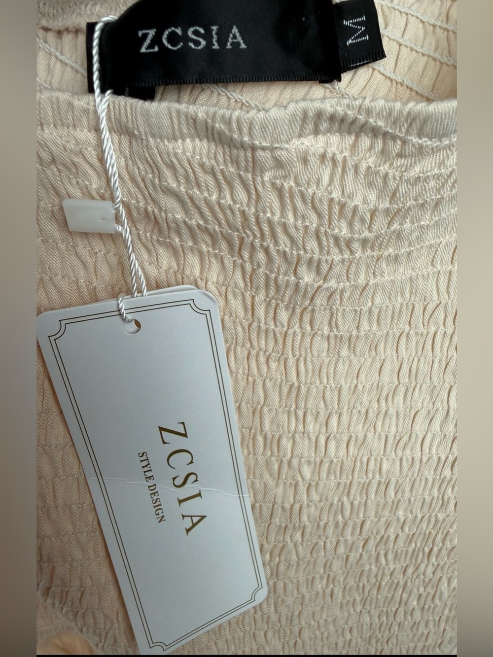 ZCSIA One Shoulder Tiered Maxi Dress Cream Smocked Boho Cottagecore Size M NWT - Picture 5 of 6